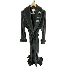 Jasmine Rose Forest Green Embroidered Full Length Belted Robe Sz S